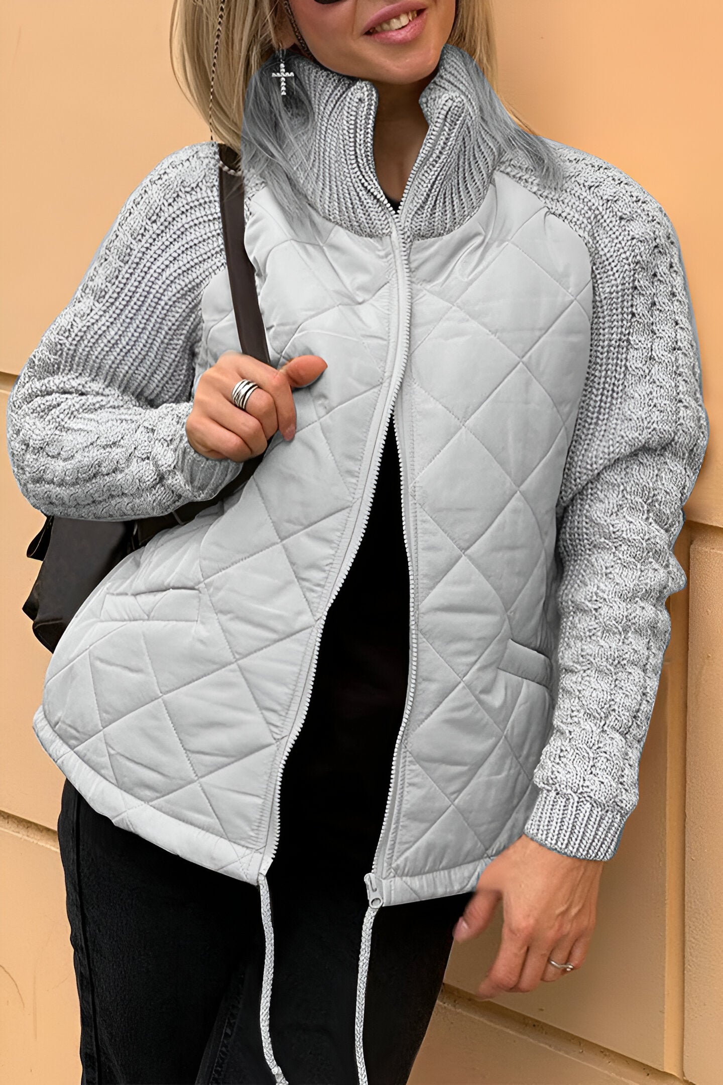 Therese | Patchwork Knit Jacket with Zip-Up Design