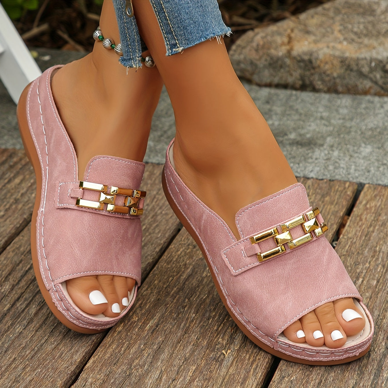 Romy | Luxurious Gold Chain Slide Sandals