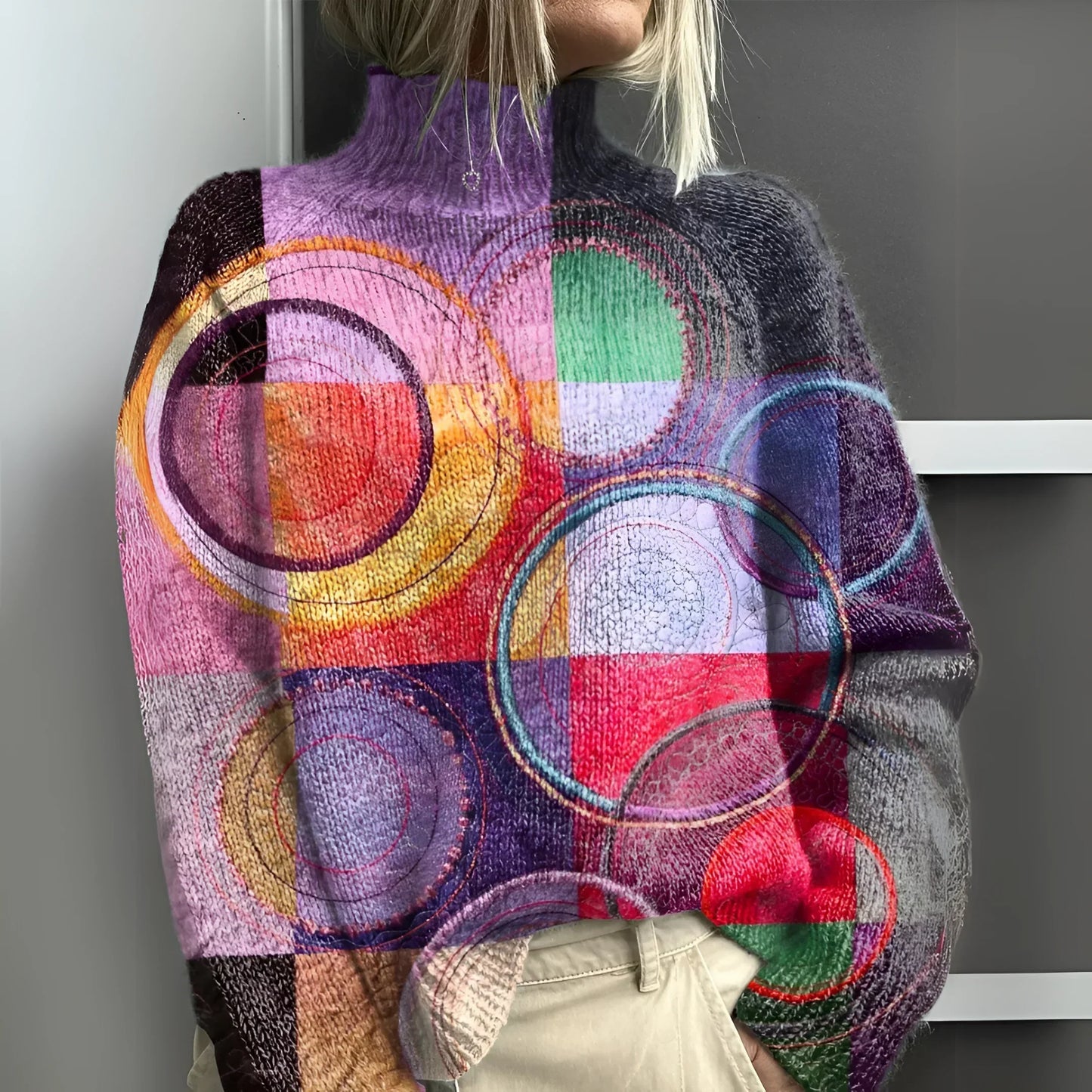 Color-Blocked Turtleneck Sweater in Acacia